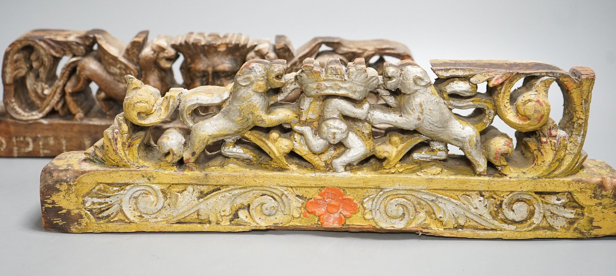 Two 19th century Sicilian wooden carvings, 40.5cm